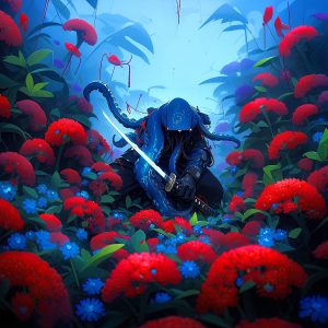 Art print Samurai Animals – Pweza – Blue Octopus