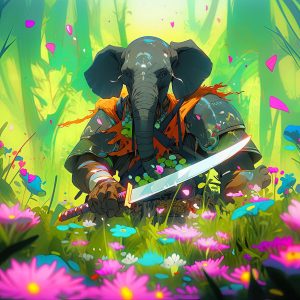 Art print Samurai Animals – Dramblys – Green Elephant